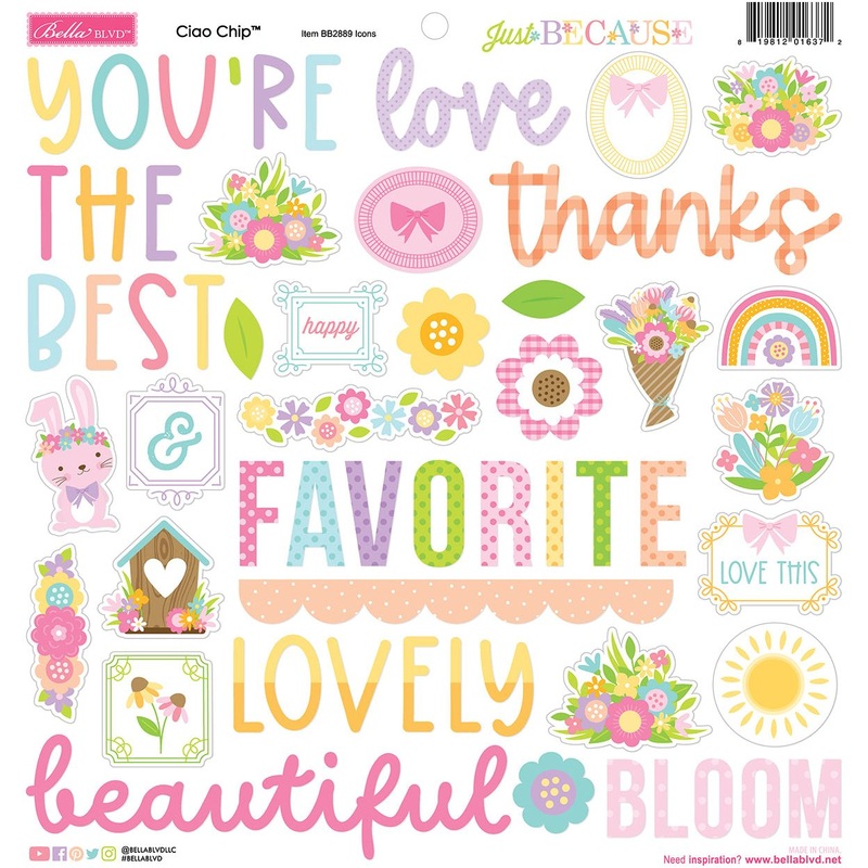 Bella Blvd – Just Because Collection – Ciao Chipboard Icons / BB2889