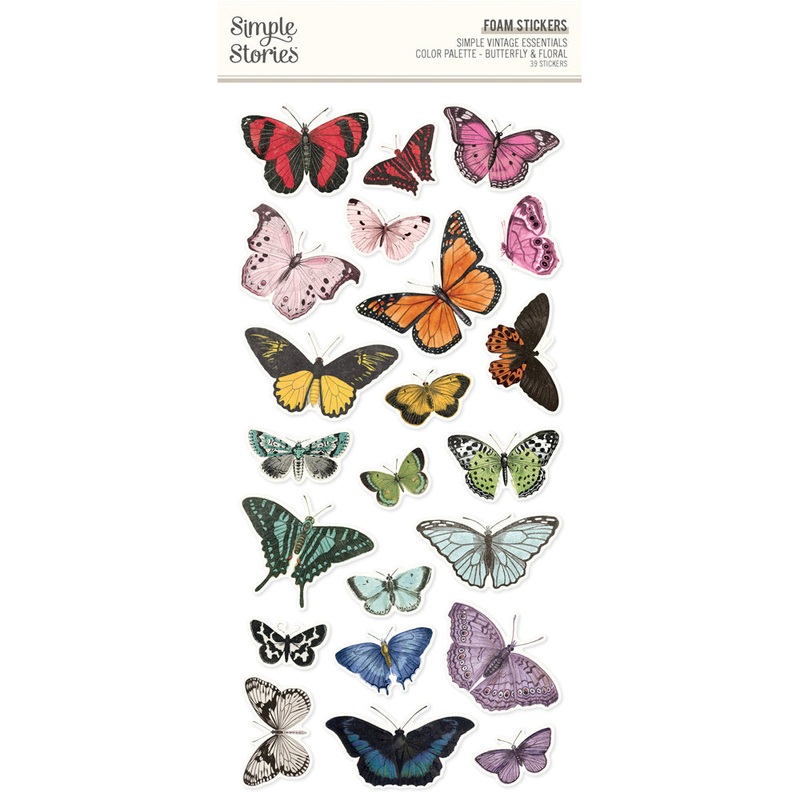 Simple Stories – Simple Vintage Essentials Color Palette – Foam Stickers / Butterfly & Floral