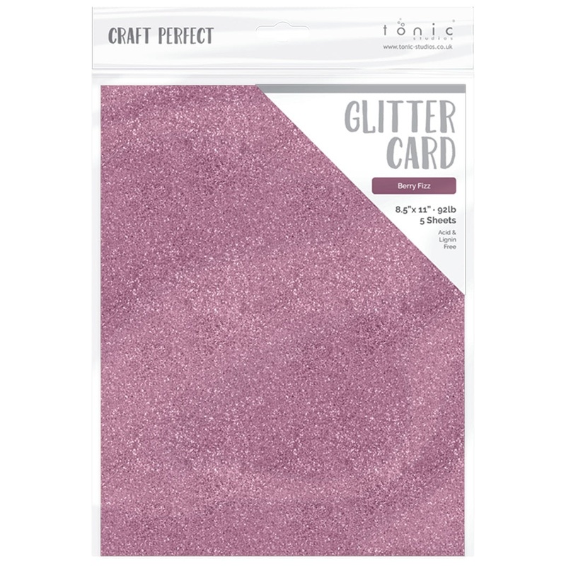 Tonic Studio – Craft Perfect Glitter Cardstock – 8.5″X11″ 5/Pkg – Berry Fizz