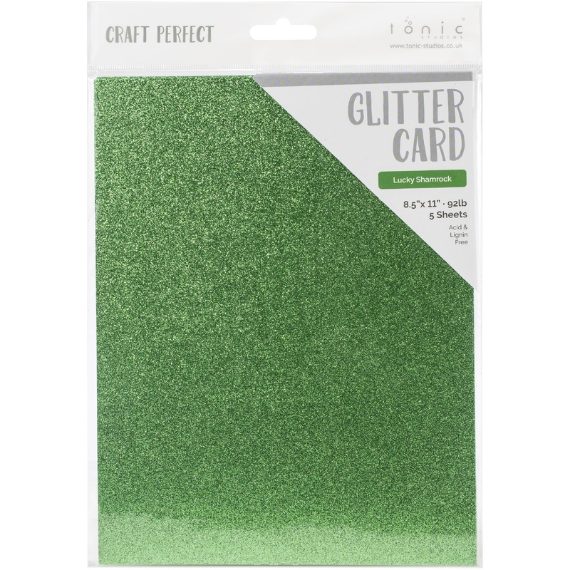 Tonic Studio – Craft Perfect Glitter Cardstock – 8.5″X11″ 5/Pkg – Lucky Shamrock
