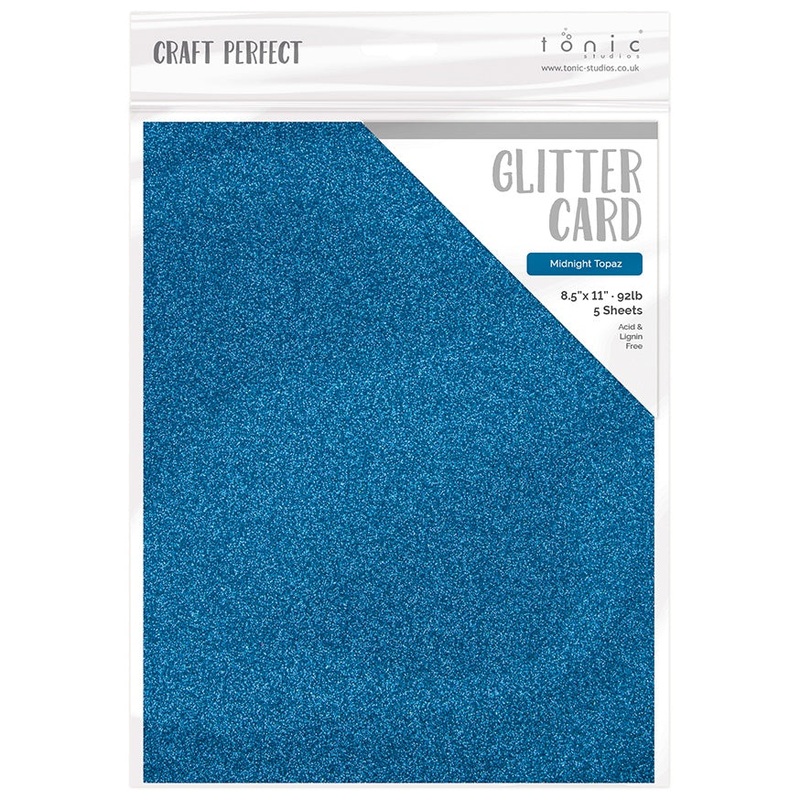 Tonic Studio – Craft Perfect Glitter Cardstock – 8.5″X11″ 5/Pkg – Midnight Topaz