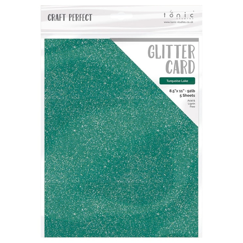 Tonic Studio – Craft Perfect Glitter Cardstock – 8.5″X11″ 5/Pkg – Turquoise Lake