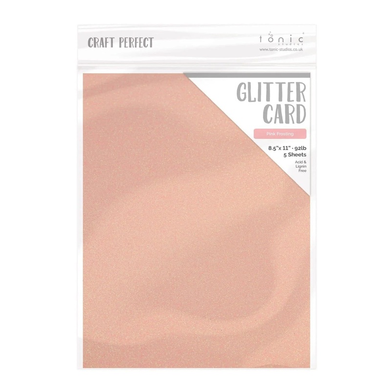 Tonic Studio – Craft Perfect Glitter Cardstock – 8.5″X11″ 5/Pkg – Pink Frosting