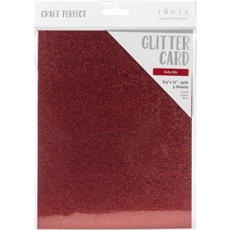 Tonic Studio – Craft Perfect Glitter Cardstock – 8.5″X11″ 5/Pkg – Ruby Ritz