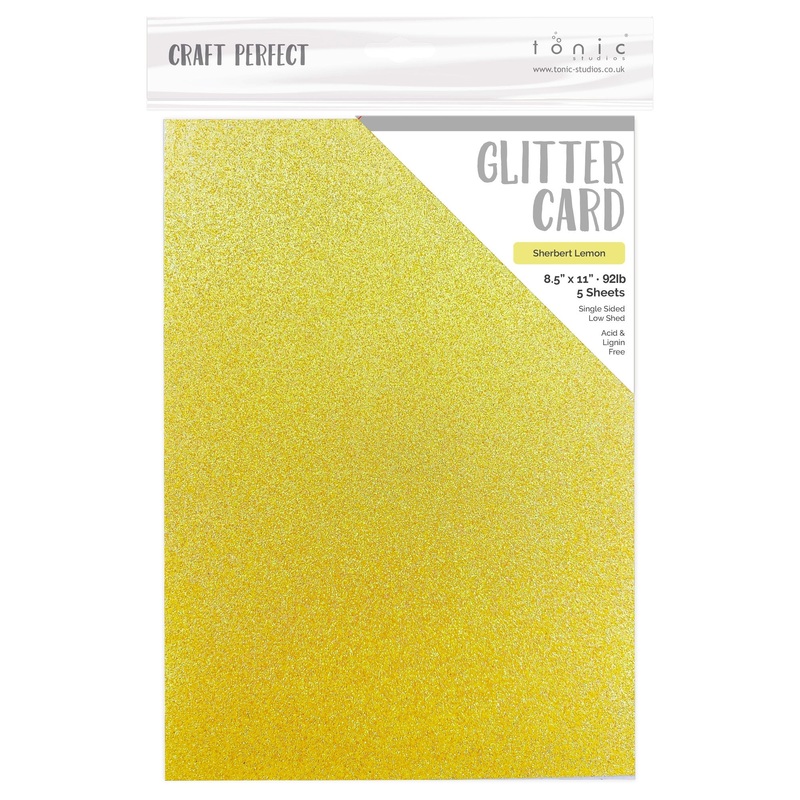 Tonic Studio – Craft Perfect Glitter Cardstock – 8.5″X11″ 5/Pkg – Sherbert Lemon