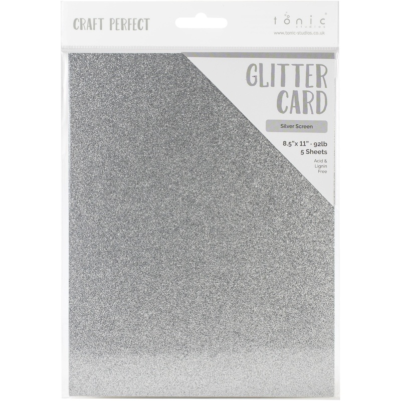 Tonic Studio – Craft Perfect Glitter Cardstock – 8.5″X11″ 5/Pkg – Silver Screen