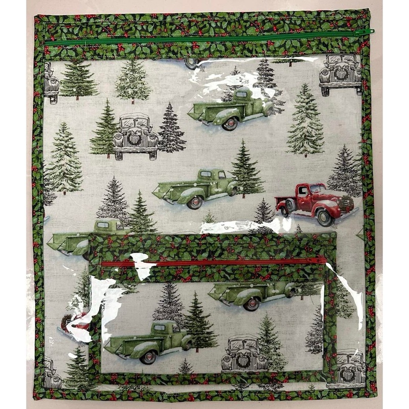 – Fabric with Vinyl Craft Keeper With Matching Notions Keeper / Christmas with Truck