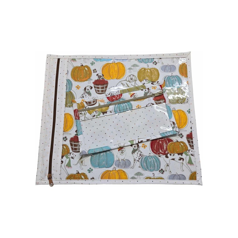– Fabric with Vinyl Craft Keeper with matchng notions keeper /Dots with Fall Puppies