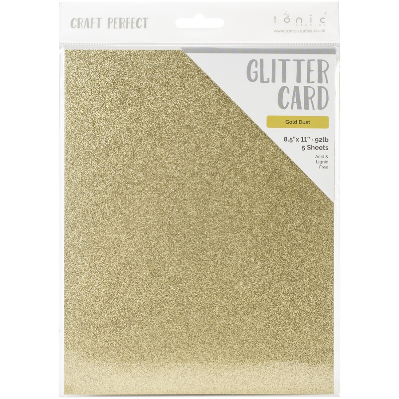Tonic Studio – Craft Perfect Glitter Cardstock – 8.5″X11″ 5/Pkg – Gold Dust