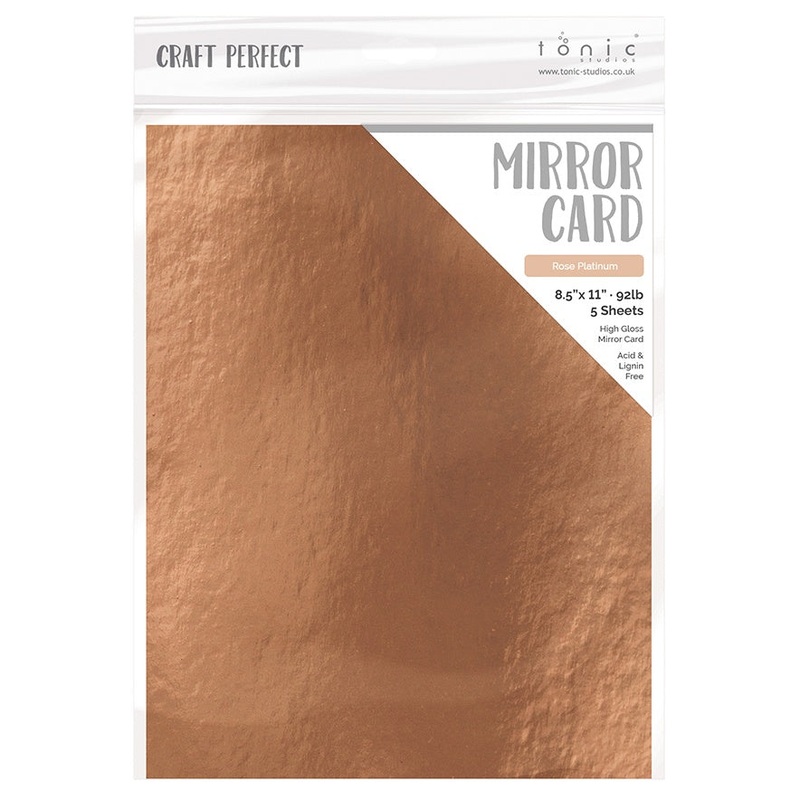Tonic Studio – Craft Perfect Mirror Cardstock – 8.5″X11″ 5/Pkg – High Gloss / Rose Platinum