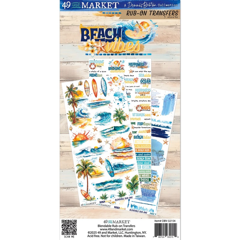 49 & Market – Beach Vibes – 6×12 Rub-on Transfer Set