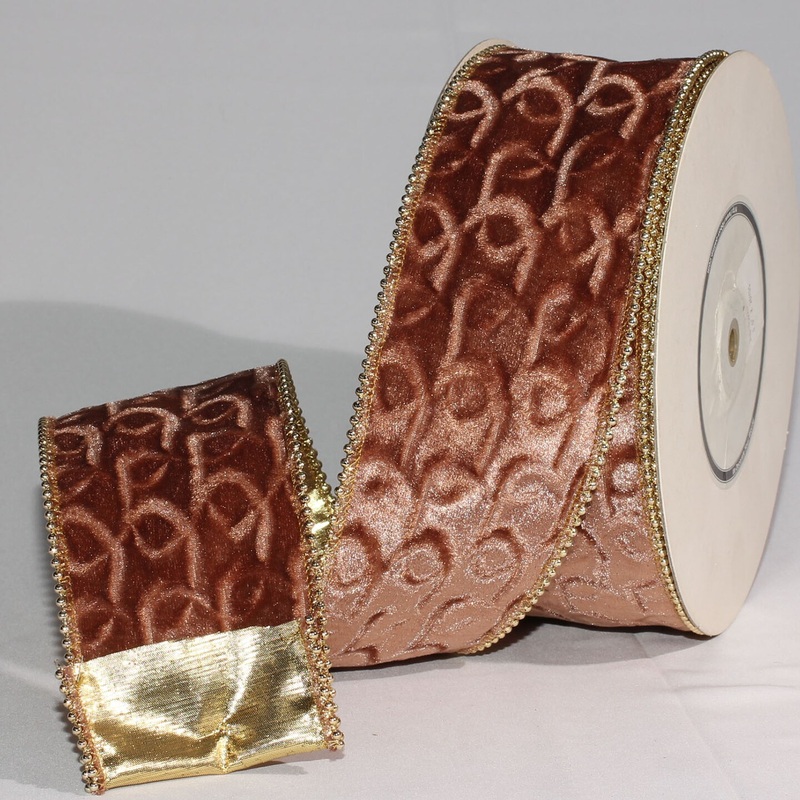 The Ribbon People Amber Velvet with Pearl Edge and Gold Backing Wired Craft Ribbon 3″ x 20 Yards