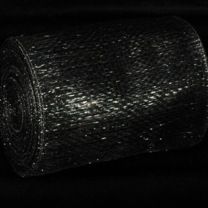 The Ribbon People Black and Silver Wired Sinamay Abaca Fiber Ribbon 5″ x 32 Yards