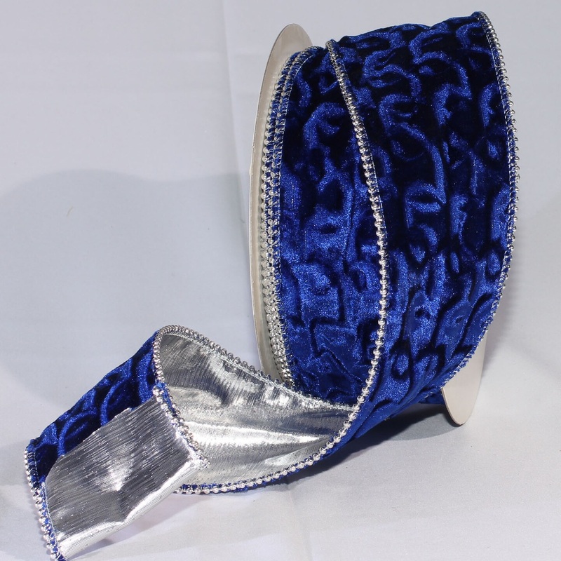 The Ribbon People Blue and Silver Pearl Wired Edge Craft Ribbon 3″ x 20 Yards