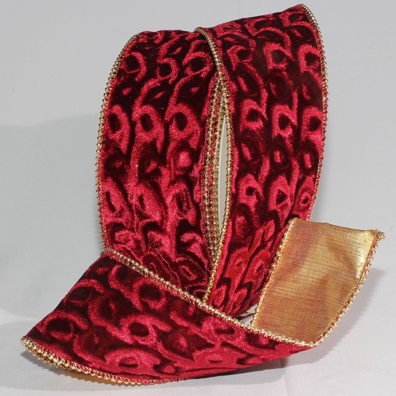 The Ribbon People Burgundy Velvet with Pearl Edge and Gold Backing Wired Craft Ribbon 3″ x 20 Yards