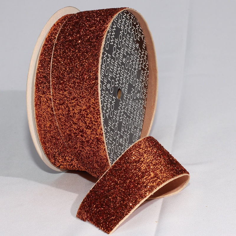 The Ribbon People Copper Brown Glitter Woven Edge Velvet Craft Ribbon 1.5″ x 11 Yards
