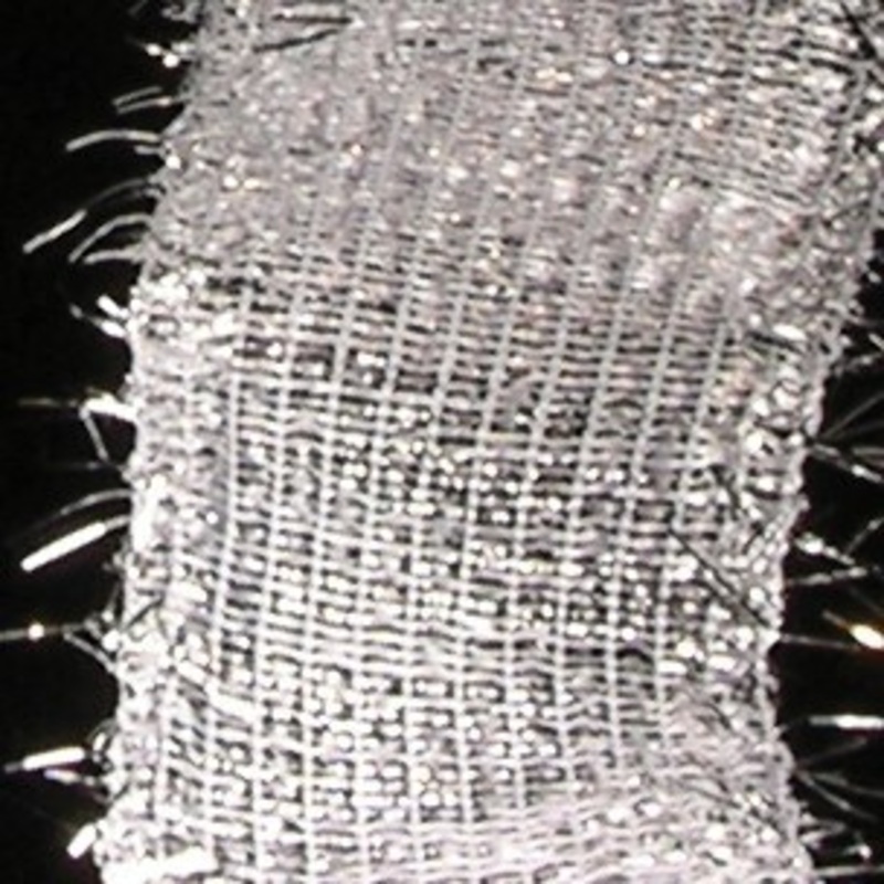 The Ribbon People White and Silver Edge “Super Flux” Weave Wired Craft Ribbon 1.5″ x 13 Yards